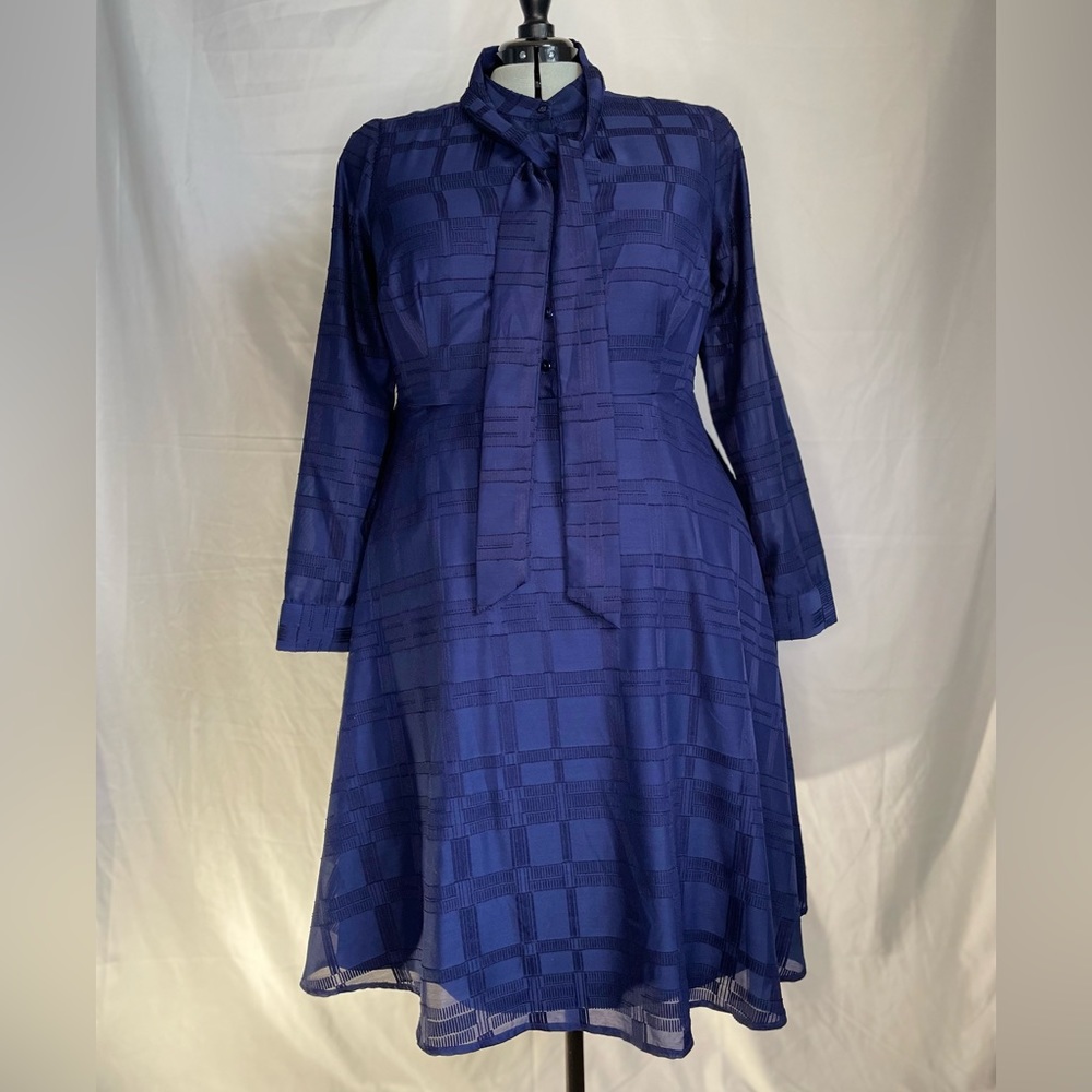 Lace & Mesh Shirtdress in Navy